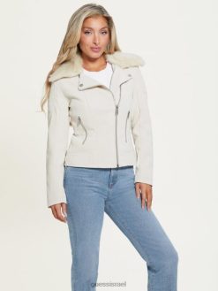 GUESS נשים ז'קט אוליביה מוטו F8RV1899 לבוש צדפת פנינה