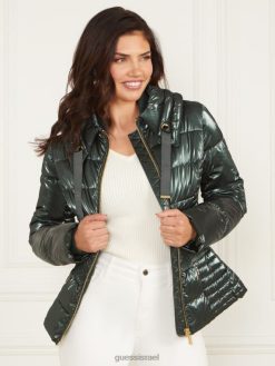 GUESS נשים ז'קט אנני פאפר F8RV1871 לבוש ירוק שניל