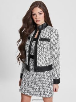 GUESS נשים ז'קט גיאומטרי של גרטה F8RV1942 לבוש לוגו גיאוגרפי jqd לבן/שחור