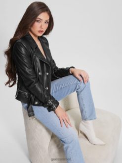 GUESS נשים ז'קט מוטו דמוי עור אוליביה F8RV1754 לבוש מולטי שחור ג'ט