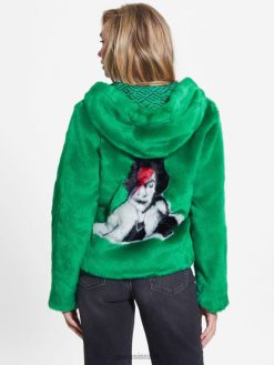 GUESS נשים ז'קט מלאי פרווה של dafne F8RV1915 לבוש ירוק עמק