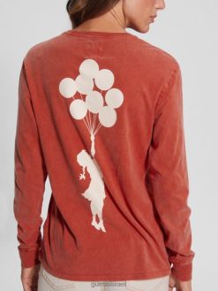 GUESS נשים חולצה לילדה בלון F8RV1400 לבוש אדום בוער