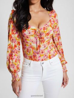 GUESS נשים חולצת אדלייד אקולוגית F8RV1025 לבוש פריחת אקווארל