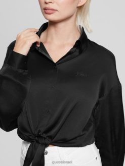 GUESS נשים חולצת ג'ון עם קשת אקולוגית F8RV1007 לבוש שָׁחוֹר