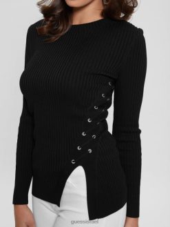 GUESS נשים חולצת סוודר עם צווארון עגול של Irmine F8RV1519 לבוש שָׁחוֹר