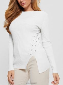 GUESS נשים חולצת סוודר עם צווארון עגול של Irmine F8RV1613 לבוש לבן שמנת