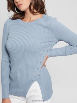 GUESS נשים חולצת סוודר עם צווארון עגול של Irmine F8RV1714 לבוש שמיים בין ערביים