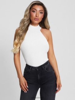 GUESS נשים חולצת צווארון מדומה של אקו shayna F8RV1065 לבוש יונה לבן