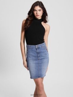 GUESS נשים חולצת צווארון מדומה של אקו shayna F8RV1155 לבוש שָׁחוֹר