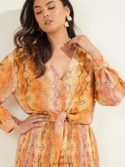 GUESS נשים חולצת קשירת משי קדמית של sonora F8RV1567 לבוש עור סונורה