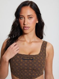 GUESS נשים חזייה אקטיבית של אגי F8RV1164 לבוש אולוגרמה חומה