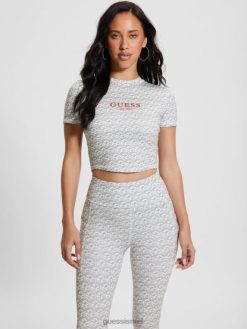 GUESS נשים חלק עליון אקטיבי g-cube F8RV1097 לבוש פס g-cube קטן אפור