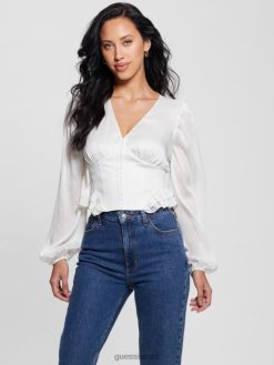 GUESS נשים חלק עליון מחוך אקו חמירי F8RV1160 לבוש יונה לבן