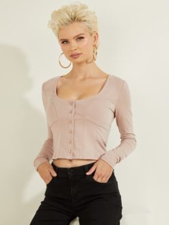 GUESS נשים חלק עליון מכופתרת eco amori F8RV1616 לבוש טאופ יוקרתי