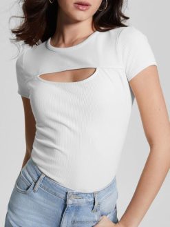 GUESS נשים חלק עליון צלעות לאנה F8RV1213 לבוש לבן שמנת