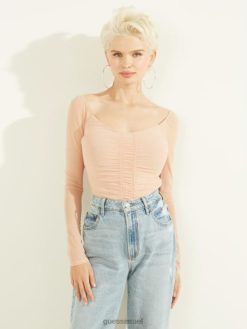 GUESS נשים חלק עליון רשת קימברה F8RV1393 לבוש אושר ורדים