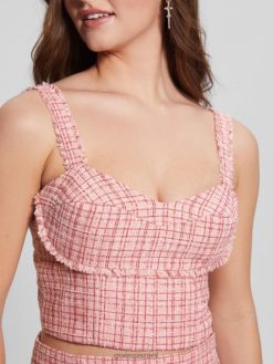 GUESS נשים חלק עליון של אמילי טוויד F8RV1461 לבוש סומק וינטג' מולטי