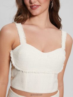 GUESS נשים חלק עליון של אמילי טוויד F8RV1539 לבוש לבן שמנת