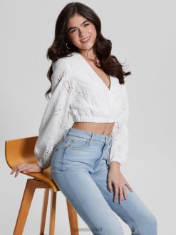 GUESS נשים חלק עליון של סטלה F8RV988 לבוש לבן טהור