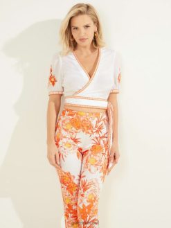 GUESS נשים חלק עליון של סן לוקאס F8RV1407 לבוש מולטי לבן