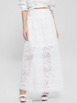 GUESS נשים חצאית ארוכה של sangallo rafa F8RV1996 לבוש לבן טהור