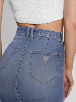 GUESS נשים חצאית ג'ינס של iolonda F8RV52 לבוש שמי נוצה