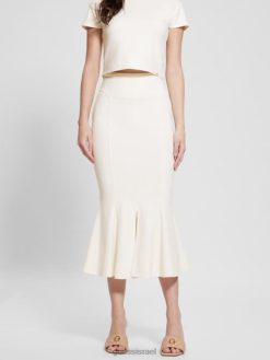 GUESS נשים חצאית לונגואט F8RV1999 לבוש לבן שמנת