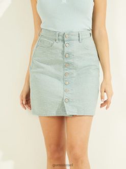 GUESS נשים חצאית מידי קובייה F8RV223 לבוש קוביית צבע אקווה