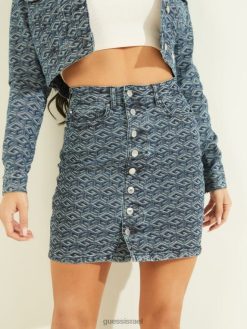 GUESS נשים חצאית מידי קובייה F8RV242 לבוש שטיפת קוביות