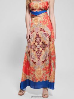 GUESS נשים חצאית מקסי אתנה סאטן F8RV2017 לבוש ורוד בארוק