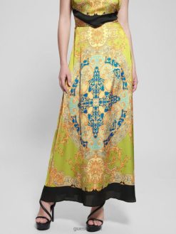 GUESS נשים חצאית מקסי אתנה סאטן F8RV2018 לבוש סיד בארוק