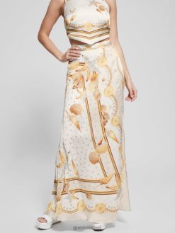 GUESS נשים חצאית מקסי של דורה סאטן F8RV2005 לבוש הדפס רב פגזים