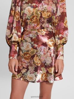 GUESS נשים חצאית סאטן אקולוגית של טארין F8RV2444 לבוש הדפס שטיח דיגיטלי מא
