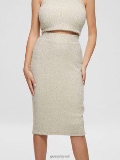 GUESS נשים חצאית סוודר מטושטשת של טינסלי F8RV2300 לבוש מולטי שמנת לבן