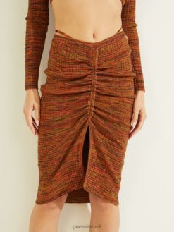 GUESS נשים חצאית קדמית של אניקה F8RV2296 לבוש סונורן אדום מולטי