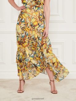 GUESS נשים חצאית F8RV2099 לבוש הדפס כנף זהב