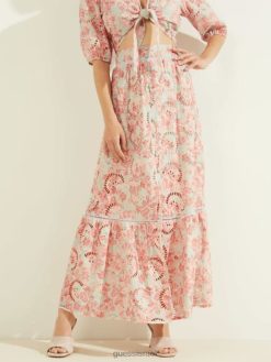 GUESS נשים חצאית smeralda F8RV2403 לבוש אלמוגים בהדפס פריחת שקיעה