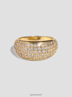 GUESS נשים טבעת כיפת ריינסטון בציפוי זהב 14 קראט F8RV3881 אבזר זהב