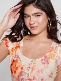 GUESS נשים טופ אקו קארה הנלי F8RV1241 לבוש קטלינה פורחת