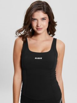 GUESS נשים טופ ארוך של brigit אקטיבי F8RV1335 לבוש שָׁחוֹר