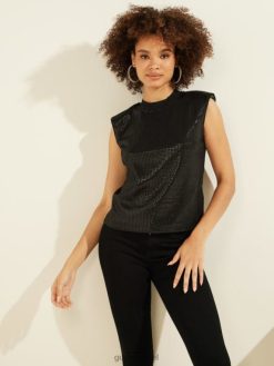 GUESS נשים טופ דניאלה F8RV1655 לבוש שָׁחוֹר