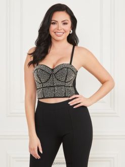 GUESS נשים טופ זואי bustier F8RV1015 לבוש מולטי שחור ג'ט