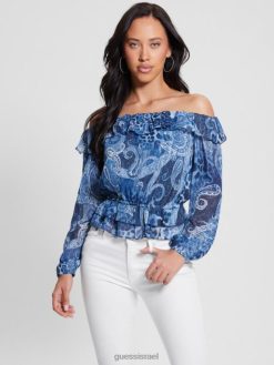 GUESS נשים טופ לוסי אקולוגי מחוץ לכתף F8RV1075 לבוש קשמיר הים הנורדי