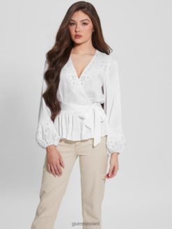 GUESS נשים טופ מעטפת אקו אדורה F8RV1679 לבוש לבן טהור