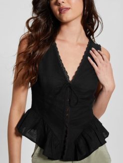 GUESS נשים טופ מקנזי אקולוגי F8RV1010 לבוש שָׁחוֹר