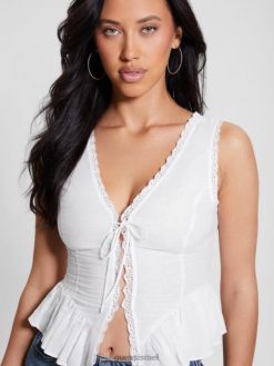 GUESS נשים טופ מקנזי אקולוגי F8RV976 לבוש לבן טהור