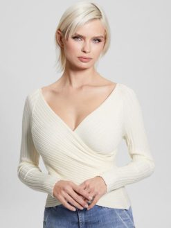 GUESS נשים טופ סוודר אקולוגי Sabine F8RV1336 לבוש לבן שמנת