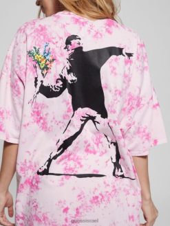 GUESS נשים טי טרקלין לזרוק פרחים גדול מדי F8RV1257 לבוש בולט ורוד פוקסיה מול