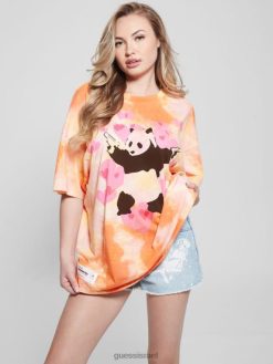 GUESS נשים טי טרקלין פנדה גדול מדי F8RV1062 לבוש כתום סלושי מולטי