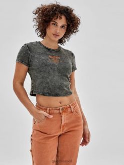 GUESS נשים טי לוגו מקוריים F8RV1374 לבוש מולטי שחור ג'ט